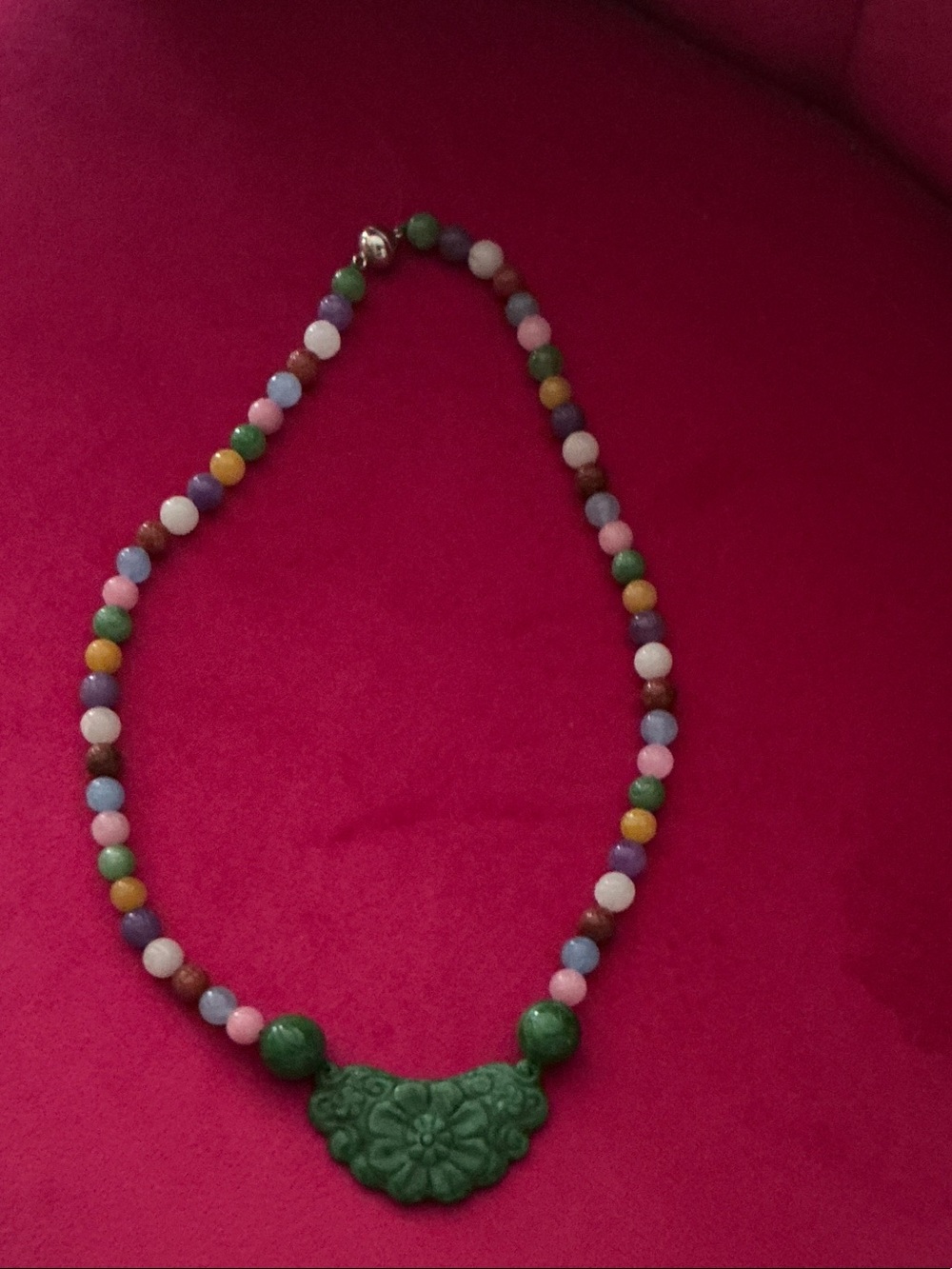 Jade beaded floral pendant with magnetic clasp. Brand new